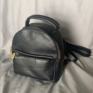 Black leather mini backpack